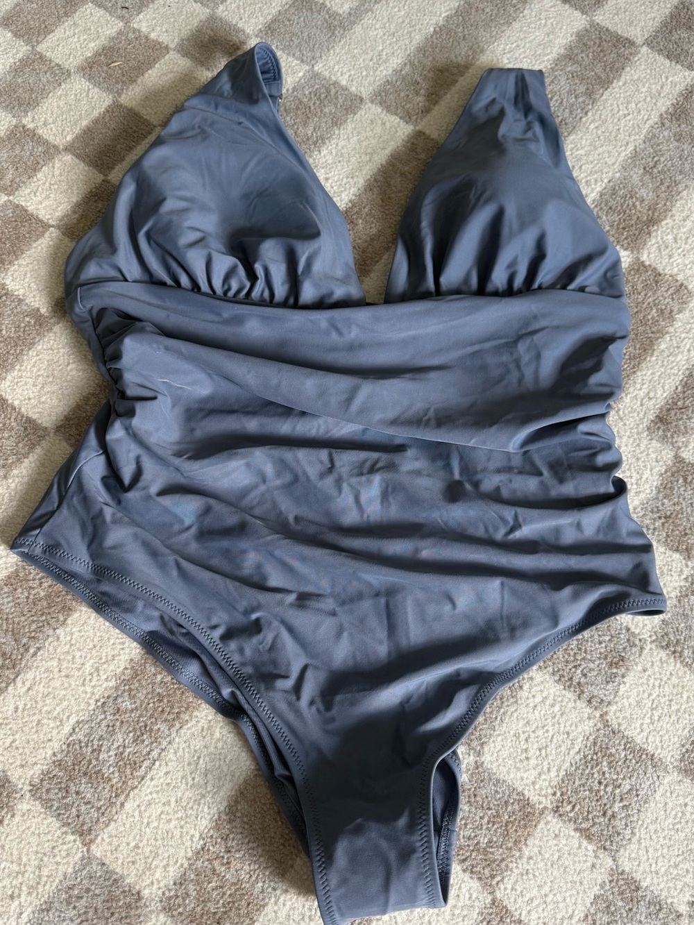 H&M Slate Gray Ruched V-Neck One-Piece Swimsuit